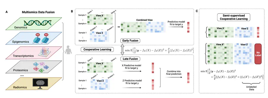 Semi-supervised Cooperative Learning for Multiomics Data Fusion