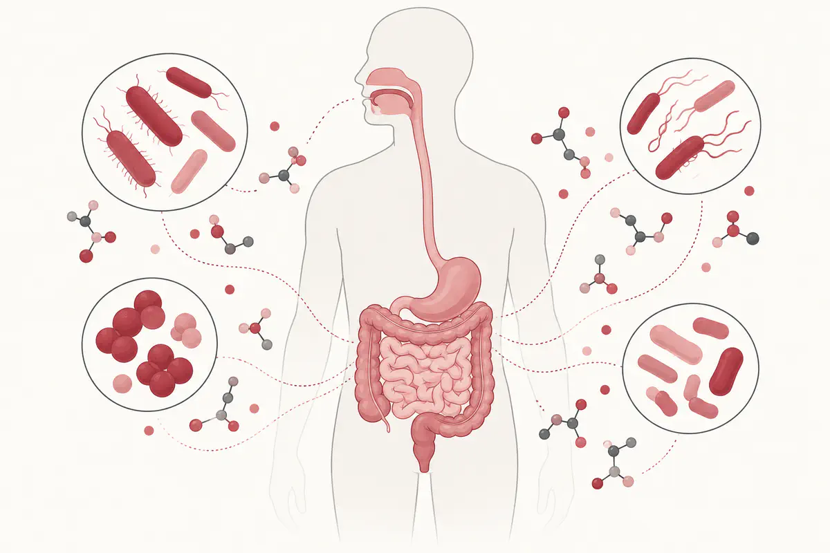 Connections between microbial communities and host metabolism. Conceptual illustration.